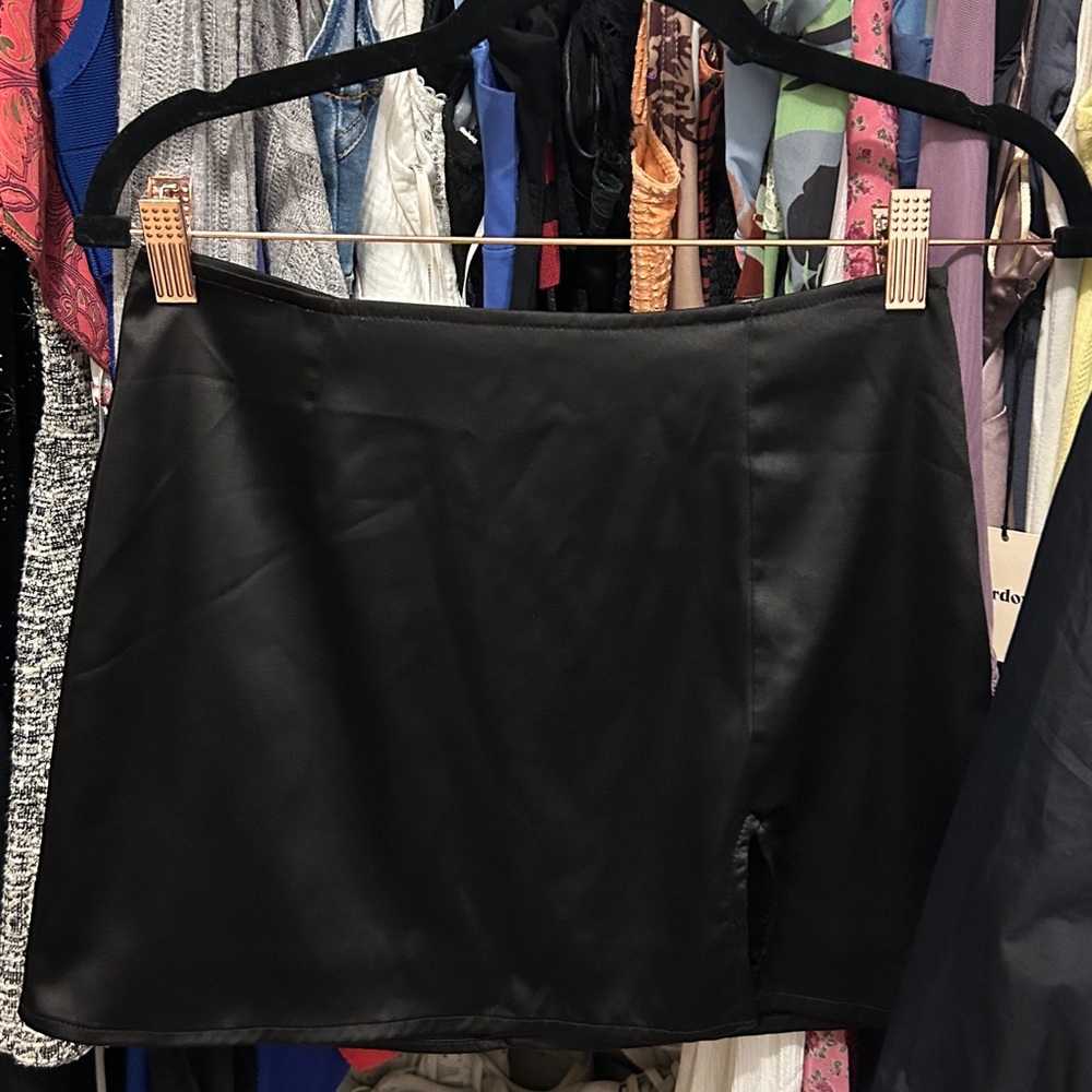 Black A-Line Mini Skirt with Slit for Work